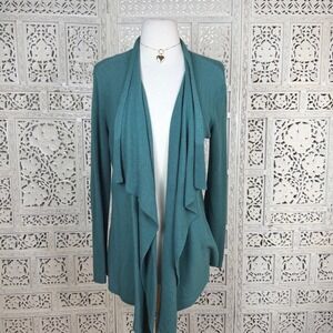 Eileen Fisher Silk Blend Teal Green Cardigan Sz Small Flowy Draped Layering